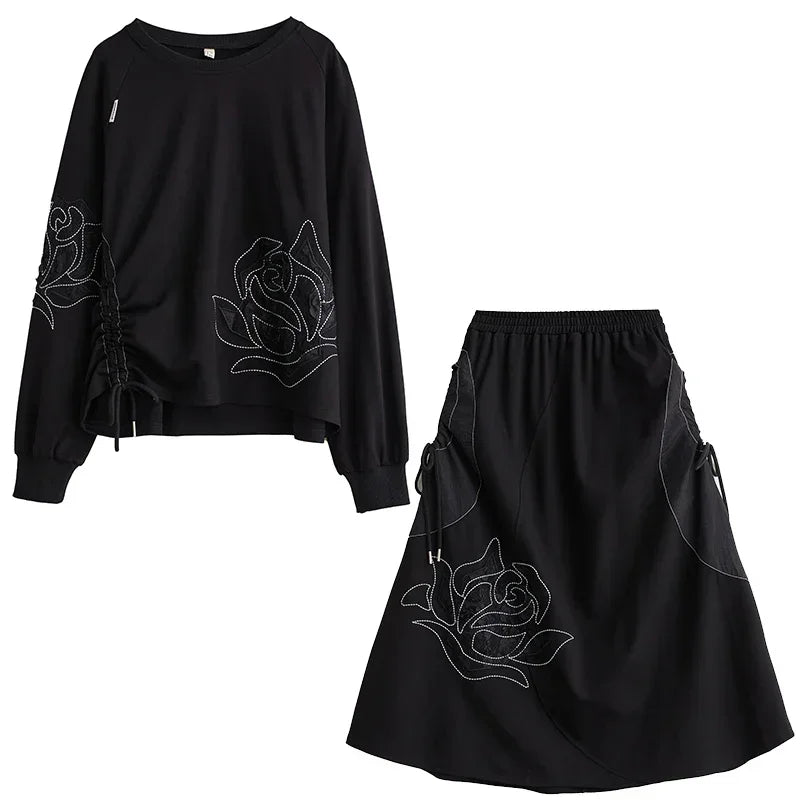 XITAO Loose Folds Patchwork Two Piece Set Casual Fashion Irregular Skirt Women Spring Simplicity Trend Pullover Top HQQ1627