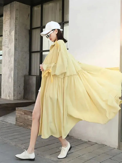 XITAO Tide Plus Size Pleated Embroidery Dresses Women Clothes 2024 Spring New Fashion Loose Long Sleeve Dress ZY4414