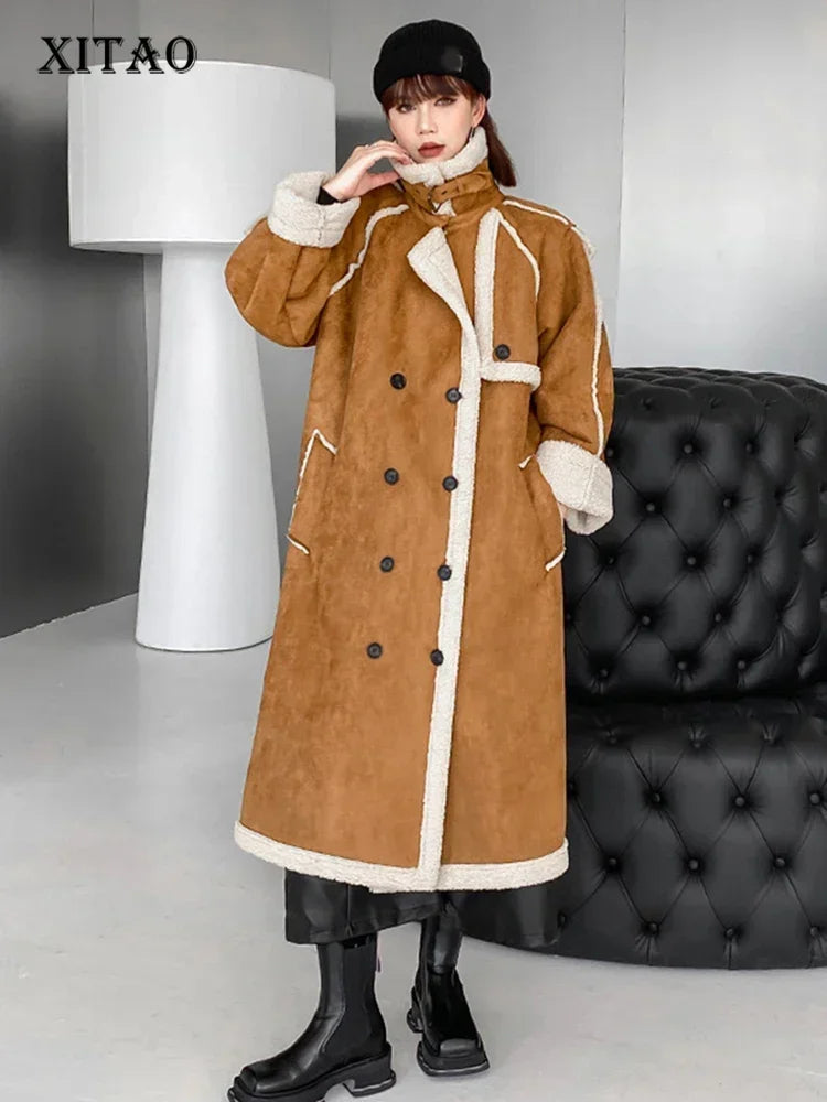 XITAO Personality Coat Double Breasted Keep Warm Turtleneck Long Style Elegant Temperament Women Coat Spring FBB1113