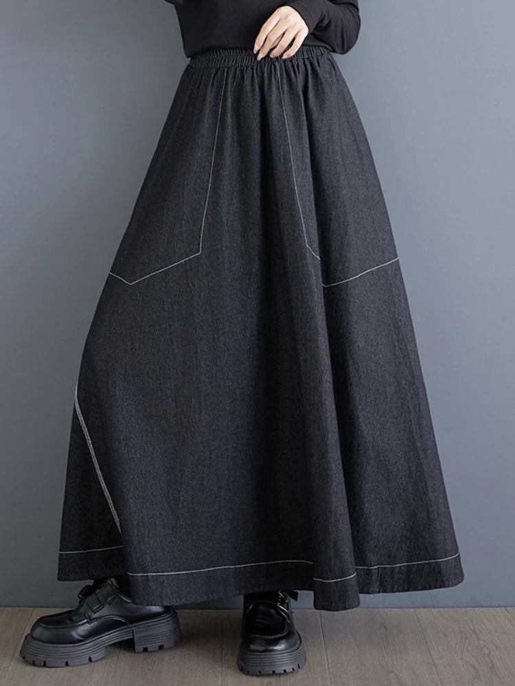 XITAO A-line Casual Solid Color Ankle-length Skirt Irregular 2024 New Loose Autumn Fashion Design Denim Female Skirt ZYY1075