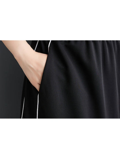 XITAO Asymmetrical Top Dress Sets Patchwork O-neck Pullover Elastic Waist Mid-calf Fashion Slimming Skirt Summer DMJ4150