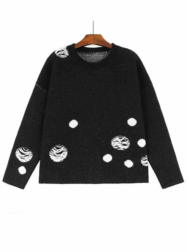 XITAO O-neck Knitting Sweaters Loose Casual Fashion Polka Dot Simplicity All-match 2024 Spring Women New Sweaters DMJ3144