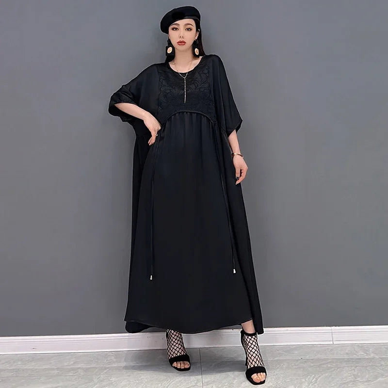 XITAO Solid Patchwork Dress Women Korea Summer New Arrival Personality Fashion Loose O-neck Short Sleeve Dress WMD5479