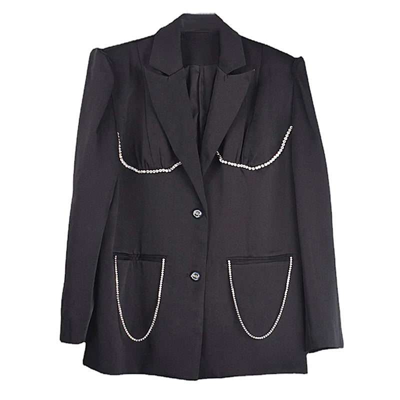 XITAO Black Blazer Fashion New Women Full Sleeve Single Breast Pocket Goddess Fan Casual Style Loose Spring Coat LDD1683