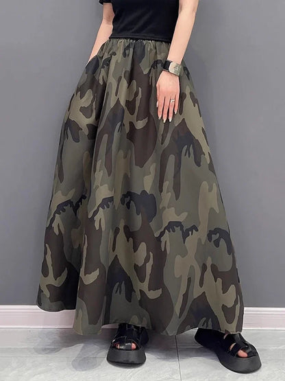 XITAO Camouflage Casual Skirt Fashion Versatile Women Summer New Arrival Loose Simplicity Elastic Waist Skirt DMJ1514