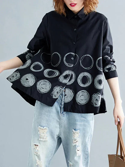 XITAO Loose Dot Shirt Fashion Simplicity Print Trend Street Wind Women Autumn New Arrival Korea Long Sleeve Top DMJ2165