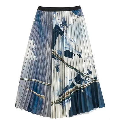 XITAO Casual Loose A-line Skirt Elastic Waist Fashion Print Pleated All-match Spring Women New Street Trendy Skirt DMJ2789