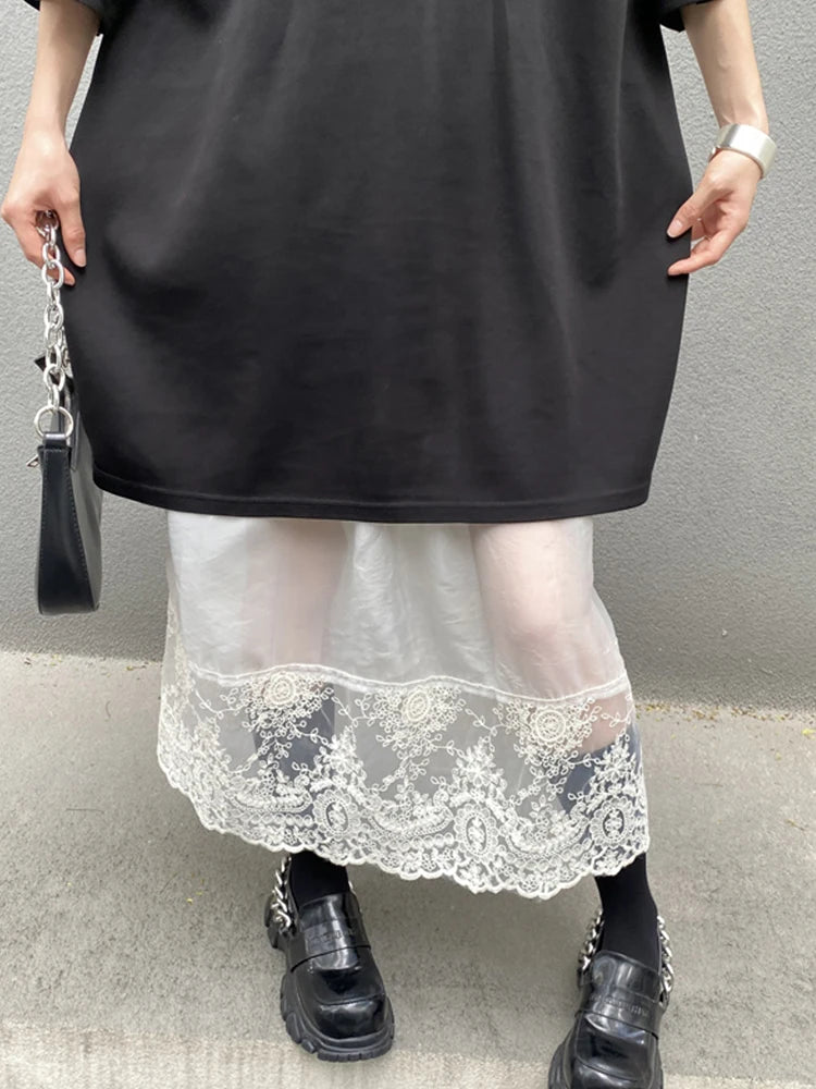 XITAO Fashion Set  Loose T-shirt Patchwork Lace Solid Color Skirt Two Piece Set Temperament Summer New Women ZY8860