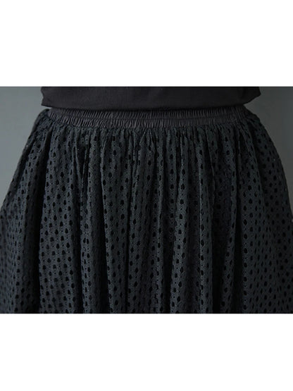 XITAO Hollow Out Mesh Casual Skirt Solid Color Loose Fitting A-line Mid-calf New Lace Dark Fashion Autumn Female Skirt GMM1236