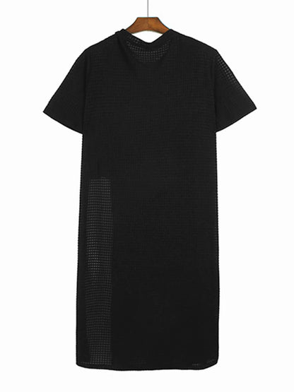 XITAO Asymmetrical Hollow Out T-shirt Dress Solid Color Loose Fashion Casual Women Summer New Long O-neck Dress 2024 LYD1888