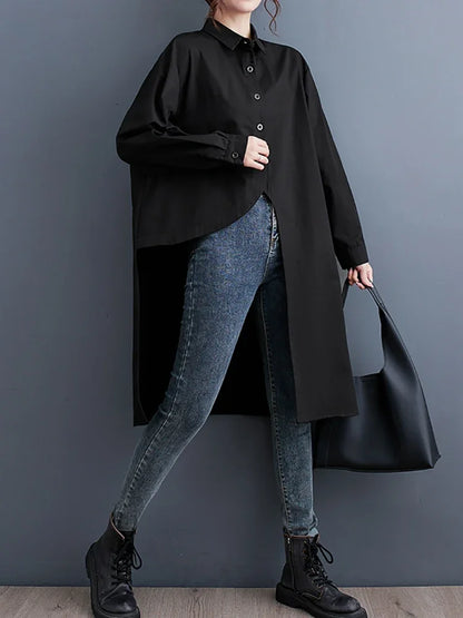 XITAO Asymmetrical Single Breasted Shirt Solid Color Loose Turn-down Collar Long Sleeve Spring New Arrival Casual LYD1140