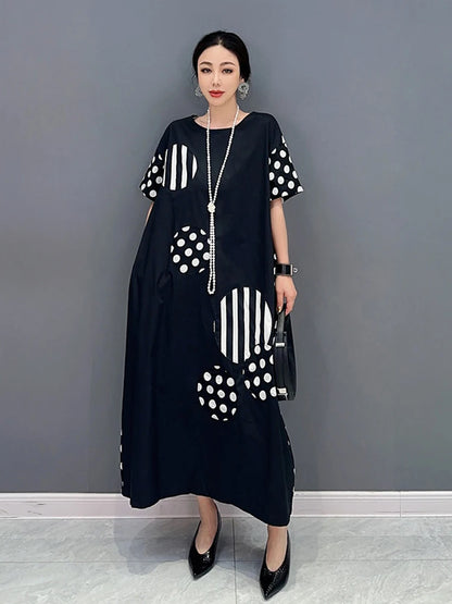 XITAO Korea Striped Dresses Patchwork Female Appear Thin Summer Women New Arrival Fashion All Match O-neck DMJ1159