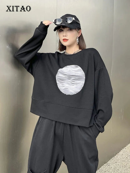 XITAO Casual Women Sweatshirt Contrast Color Print Long Sleeve Pullover Top Autumn Simplicity All-match New DMJ2346