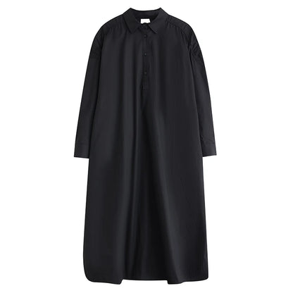 XITAO Casual Shirt Dress Hollow Out Folds Long Sleeve Dress Loose Fashion Simplicity Solid Color Turn-down Collar Women ZY8653