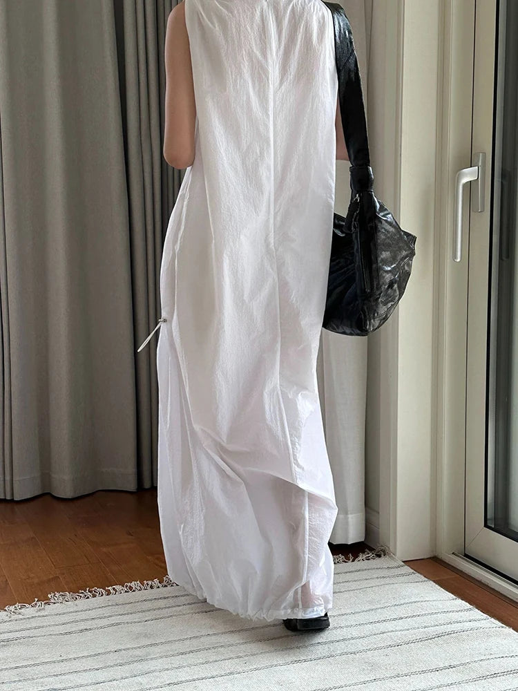 XITAO Casual Sleeveless Dress Asymmetrical Drawstring Decorate Solid Color Loose Fashion Square Collar Women New Dress ZY8849