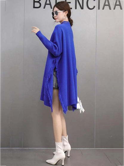 XITAO Popular Casual Tassel Loose Women Pullover Batwing O-neck Long Style Autumn Solid Color Knitting Female Sweater GMM1017