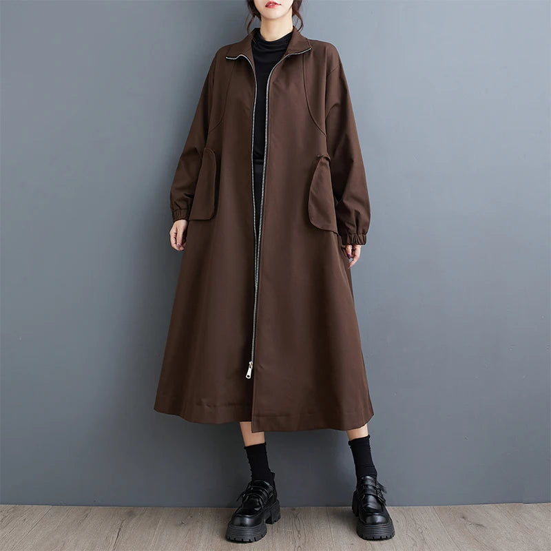 XITAO Popular Solid Color Loose Korean Full Sleeve Trench Temperament A-line Literary Style Female Coat All Match ZYY1046