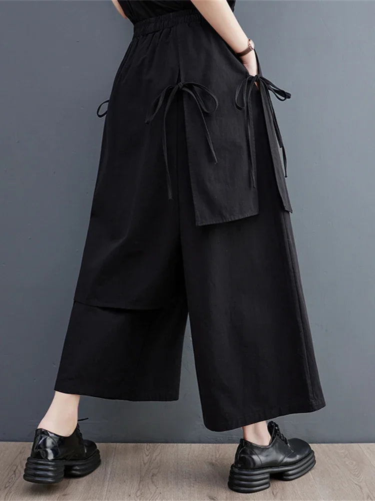 XITAO Irregular Pants Fashion Women Black Solid Color Bandage Minority Summer Elegant Ankle Length Pants WLD11381