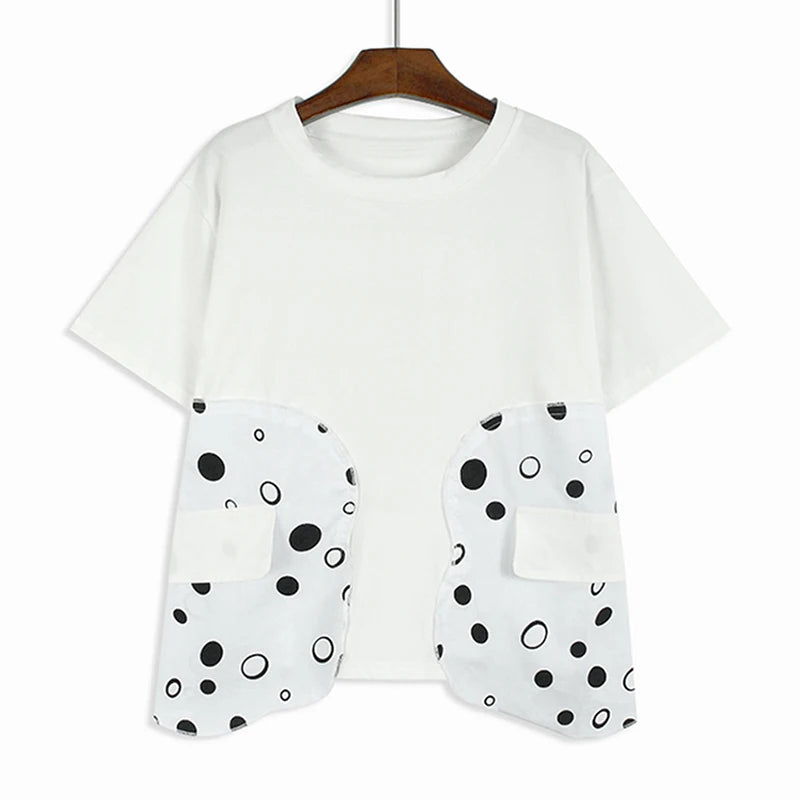 XITAO Loose Patchwork Irregular Dot T-shirts Casual O-neck All-match Short Sleeve Women Summer New Street Trend Top LYD1862