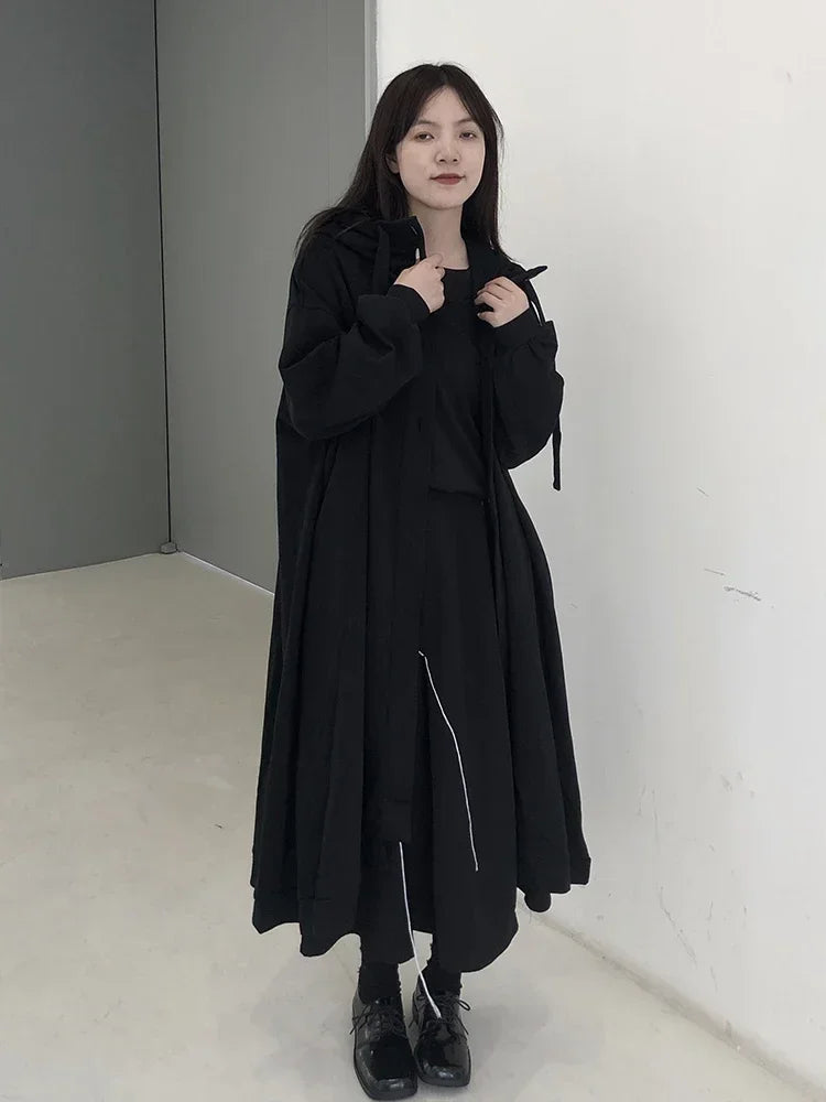 XITAO Single Breasted Trench Women Personality Fashion Loose Hooded Full Sleeve Spring Summer New Arrival WLD9013