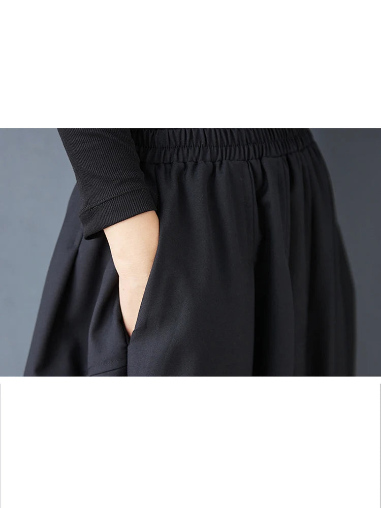 XITAO A-line Casual Solid Color Mid-calf Women Skirt Irregular Loose Thin Fashion Elastic Waist Fold Autumn Female Skirt GMM1026