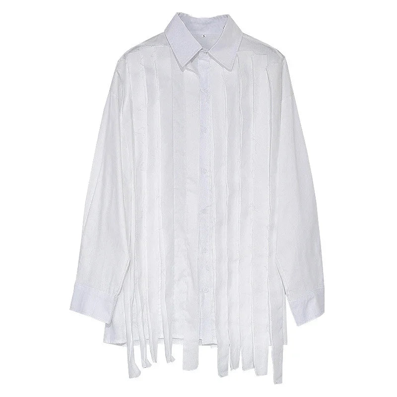 XITAO Tassel White Blouse Fashion New Full Sleeve Autumn Single Breast Pleated Small Fresh Casual Style Loose Shirt ZP2055