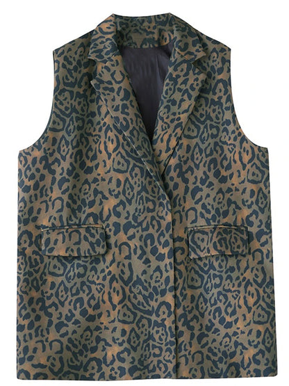 XITAO Solid Color Casual Turn-down Collar Sleeveless Vest New Leopard Print Hidden Buckle Hong Kong Autumn Female Coat GMM1131