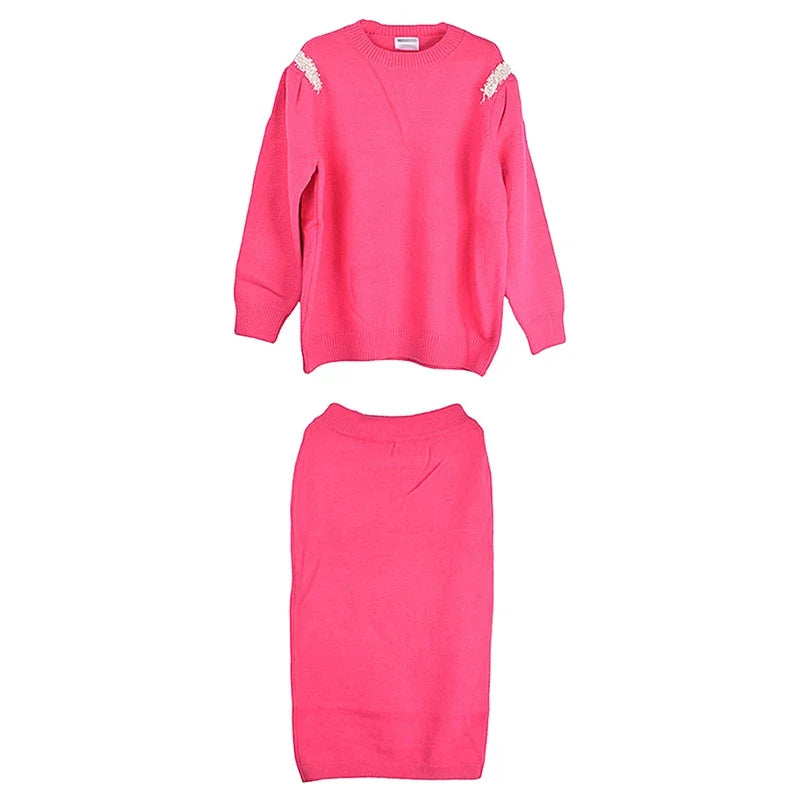 XITAO Casual Knitting Dress Sets Solid Color Fashion Loose Women Sweater Top Collocation Skirt Two Pieces Sets New SMH1027