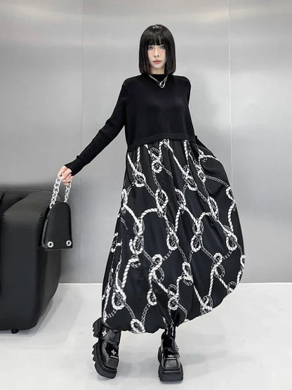 XITAO Fashion Patchwork Printing Female Dresses Long Sleeve New Trendy O-neck Pullover Casual Women Dresses Autumn GYX1058