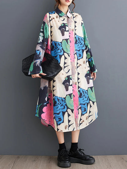 XITAO Loose Vintage Print Female Shirt Dress Casual Long Sleeve Women Autumn New Simplicity All-match Asymmetric Dress HJF8189