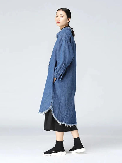 XITAO Cow Boy Style Loose Trench New Women Casual Solid Color Spring Batwing Sleeve Single Breasted Simplicity Long Coat KY655