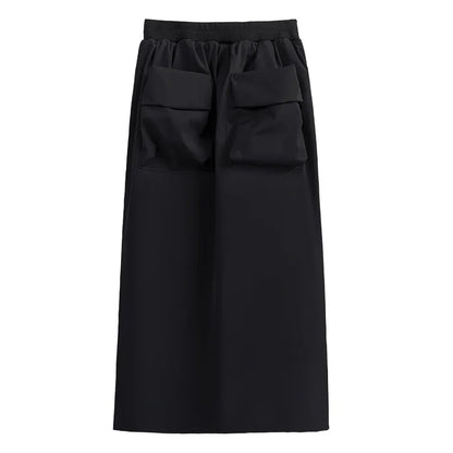 XITAO Big Pocket Female Casual Tooling Skirts Fashion Simplicity Solid Color Women Slit Straight Skirt Summer New HQQ2121