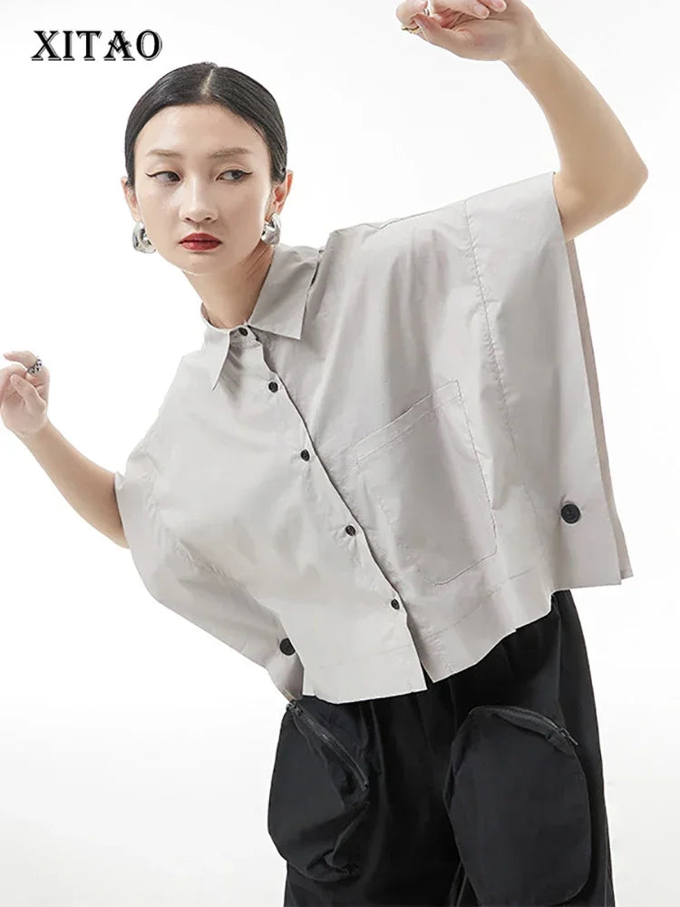 XITAO Solid Color Bat Wing Sleeve Shirt Loose Fashion Simplicity Temperament Turn-down Collar Women Shirt New ZY6834