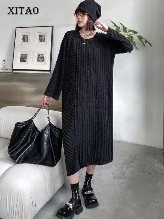 XITAO O-neck Full Sleeve Dress Loose Appear Thin Simplicity Temperament Vintage Spring Women New Pullover Dress DMJ2744