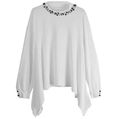 XITAO Embroidered Flares Asymmetrical T-Shirts Solid Color Loose O-neck Long Sleeve Pullover Casual Tops 2024 Autumn New LJ1006