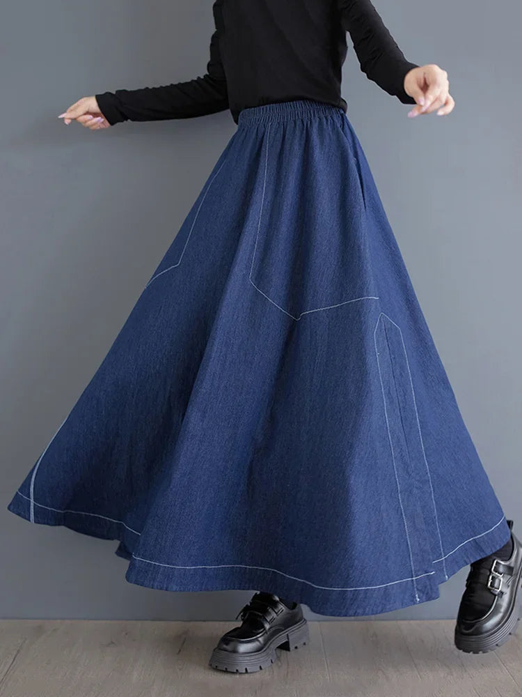 XITAO A-line Casual Solid Color Ankle-length Skirt Irregular 2024 New Loose Autumn Fashion Design Denim Female Skirt ZYY1075