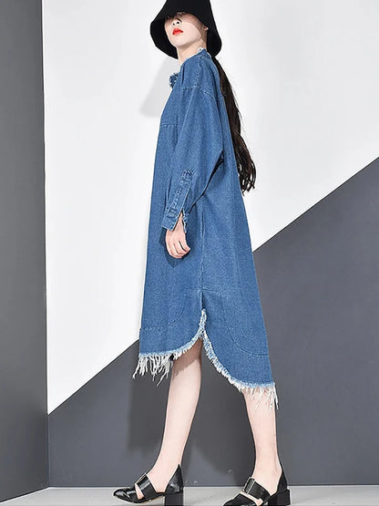 XITAO Casual Denim Tassel Trench Simplicity Loose Spring New Fashion Stand Collar Match All Women Clothes Women Coat KY655