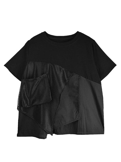 XITAO Gauze Patchwork Short Sleeve T-shirts O-neck Solid Color Pullover Loose Casual Tops Summer New All Match GJ1055