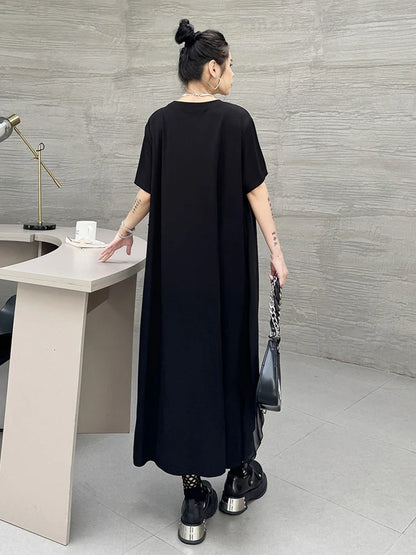 XITAO Black Casual Dress False Two Pieces Asymmetrical Patchwork T-shirt Dress Summer New Simplicity Women HQQ2357