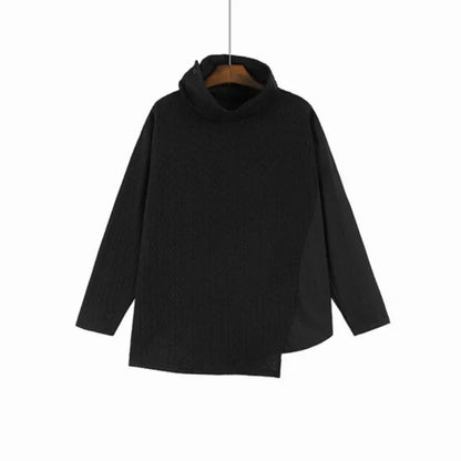 XITAO Turtleneck Asymmetrical Knitting Patchwork T-shirts Pullover Loose Solid Color Long Sleeve Tops Spring Casual New HQQ1851