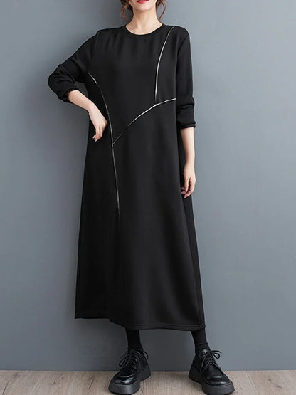 XITAO Casual Solid Color Female Dress Loose Contrast Color Zipper Women Autumn O-neck Irregular Trend Pullover Dress HQQ1543