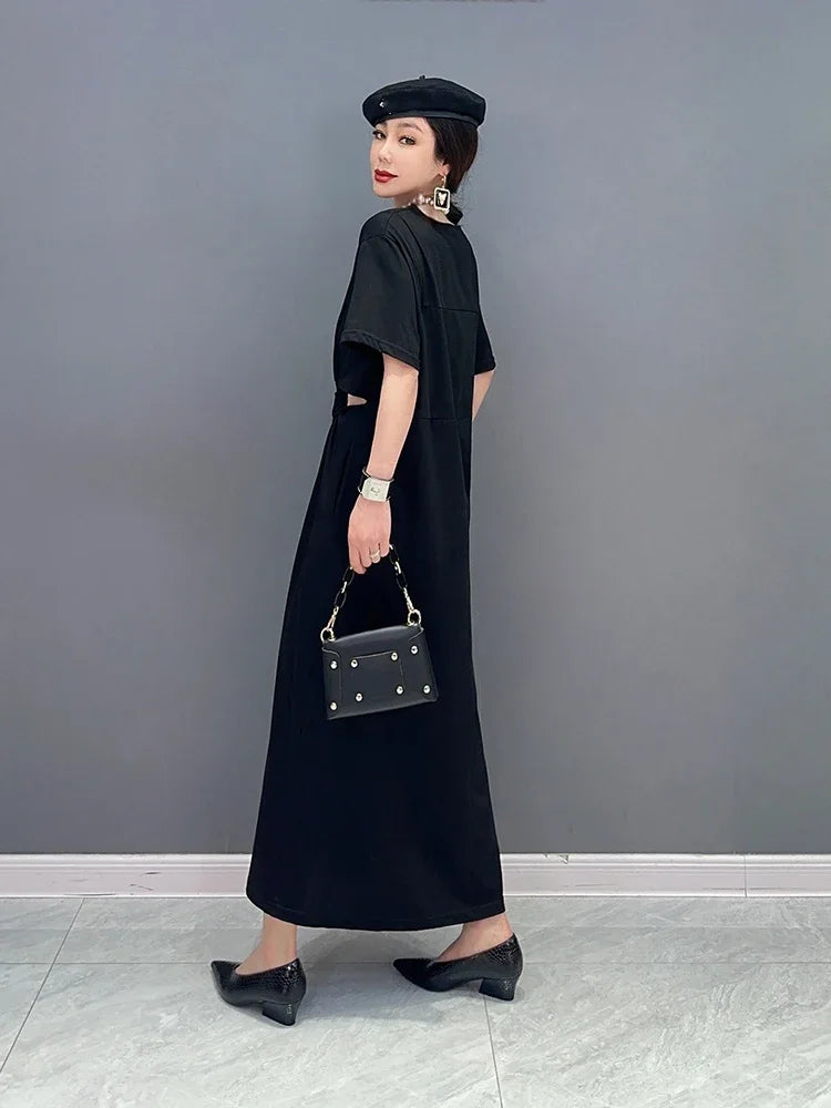 XITAO Hollow Out Dress Solid Color Small Fresh New Casual Style Pullover Elegant Summer Minority Loose Dress WLD11144