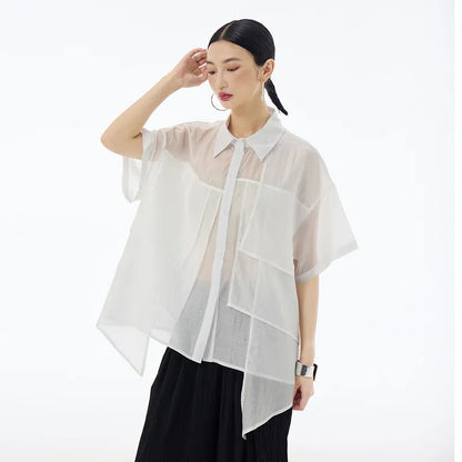 XITAO Irregular Patchwork Shirt Solid Color Loose Fashion Personality Casual Women Top 2024 Summer Street Trendy Shirt ZY8823