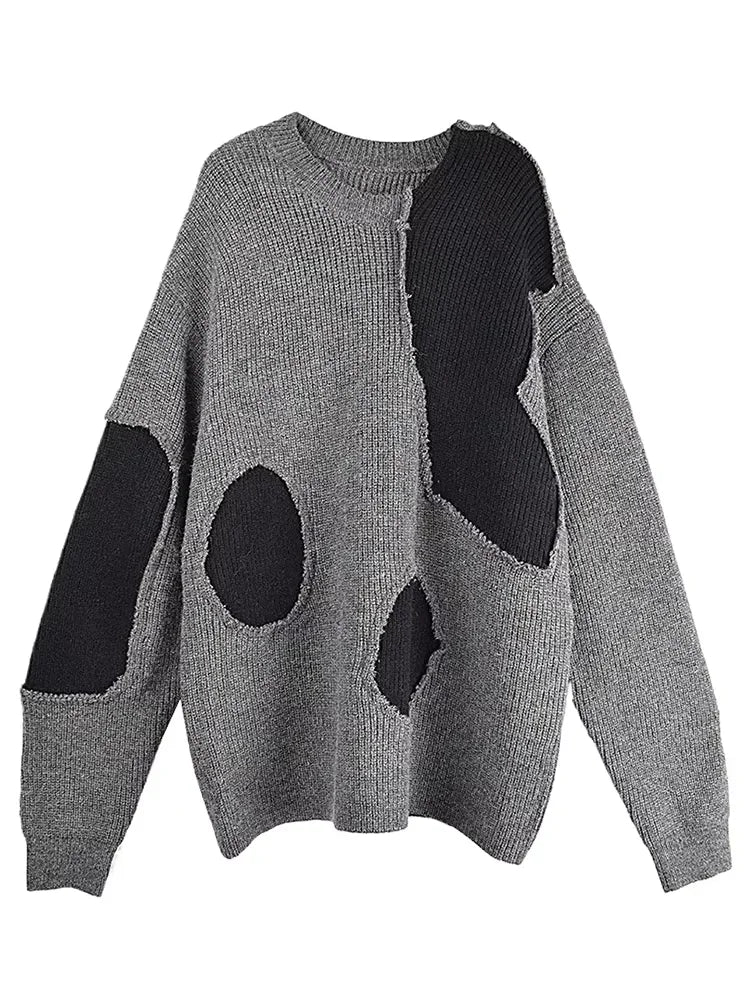 XITAO Patchwork Big Dots Women Sweater Loose Casual Pullover Full Sleeve Autumn Fashion Top Female Loose Trend Sweater ZYY1018