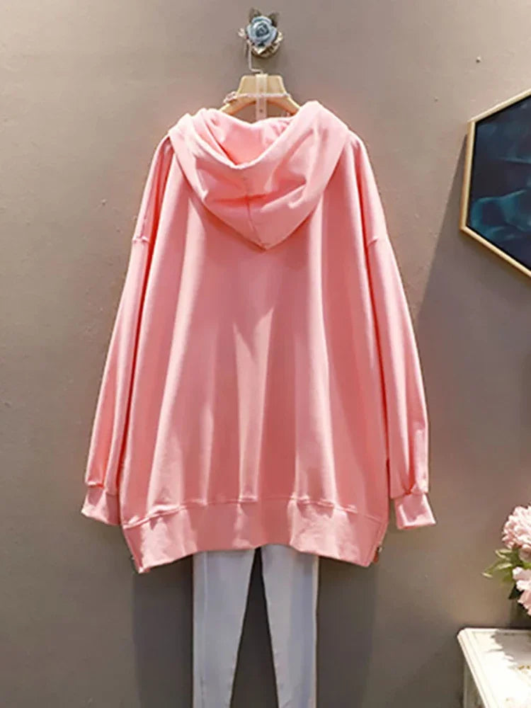 XITAO Solid Color Casual Women Sweatshirt Loose Pullover Fashion Long Hooded Collar Top 2024 Spring New All-match WMD2700