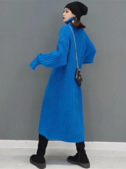 XITAO Turtleneck Knitting Dresses Fashion Casual Solid Color Simplicity Pullover Loose Long Temperament New Arrival GWJ1988