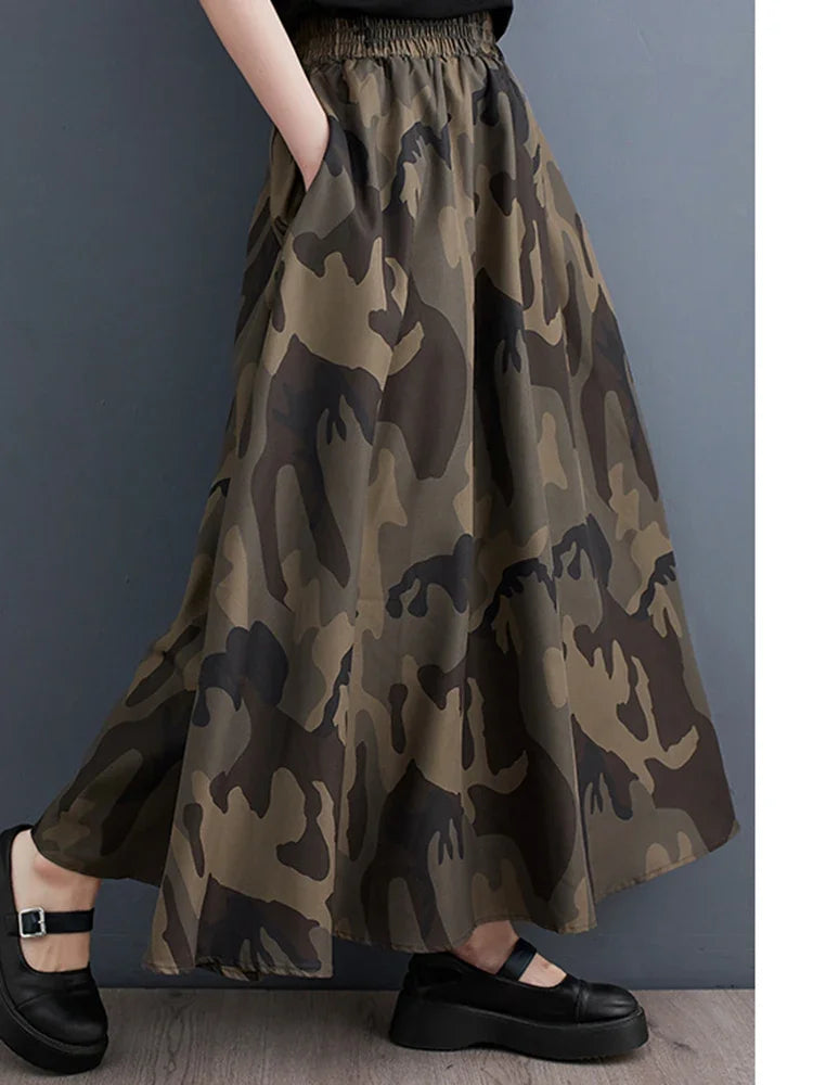 XITAO Casual Print Skirt Temperament Camouflage All-match Women Summer New Arrival A-line Loose Trend Fashion Skirt HQQ0843