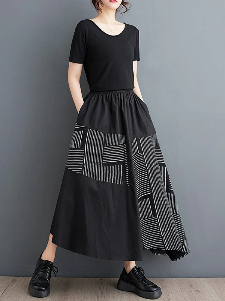 XITAO Loose Printed Female Patchwork Skirt Irregular Simplicity Elastic Waist New Spring Fashion Women A-line Skirt LYD1710