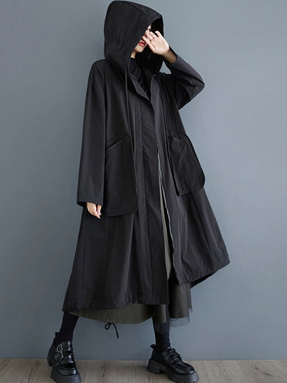 XITAO Solid Color Full Sleeve Hooded Zipper Women Coat Casual A-line Loose Patchwork Pocket Autumn Female Trench GMM1020