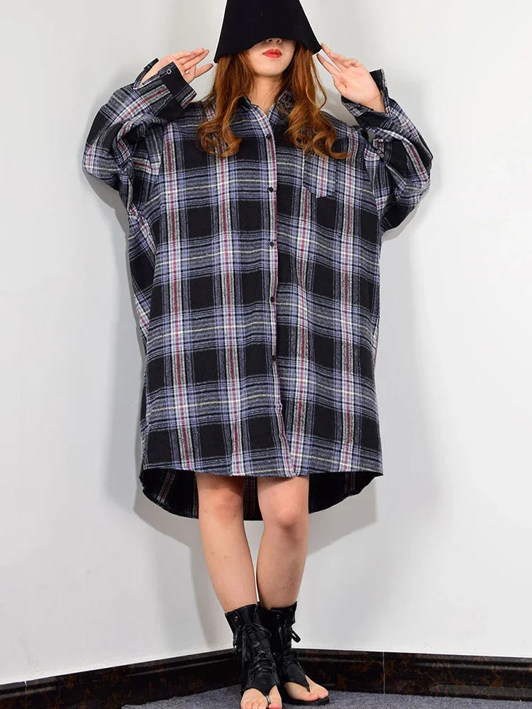 XITAO Plaid Casual Single Breasted Long Blouses Women 2024 Spring Loose Fashion Tide Turn Down Collar Long Sleeve GCC2740